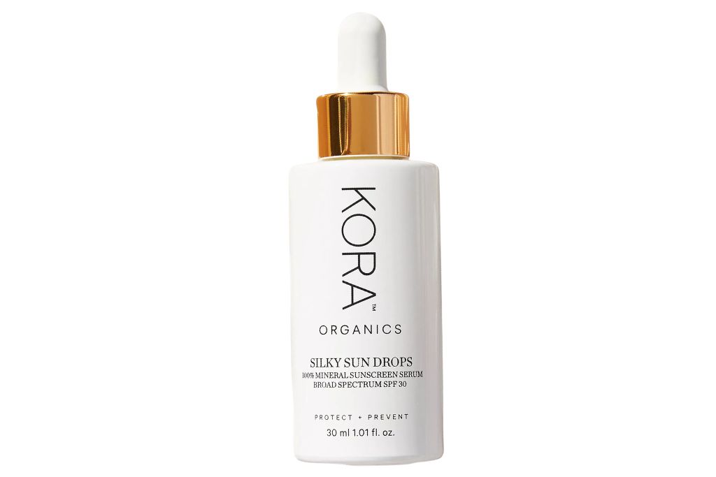 kora organics silky sun drops organic sunscreen serum with spf 30 for skin barrier repair