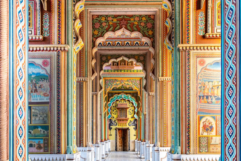 colorful tile detailing in patrika gate in jaipur