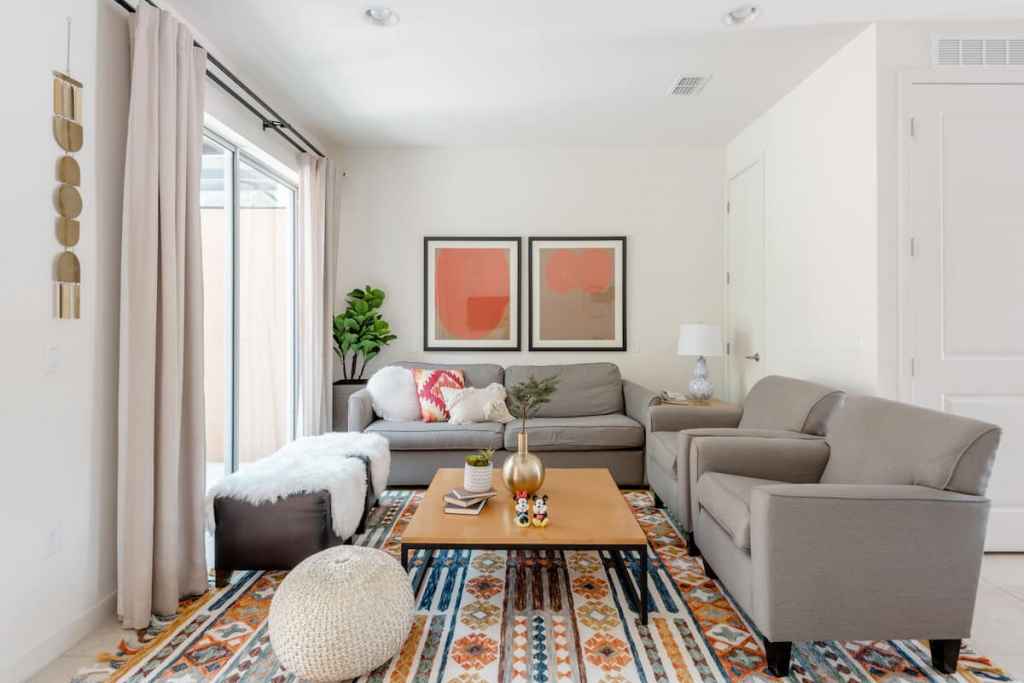 A Contemporary Airbnb Living Room Located in Kissimmee, Florida.