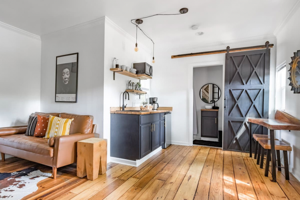 A Rustic Farmhouse Space With Pale Wood Floors Located in Downtown Atlanta.