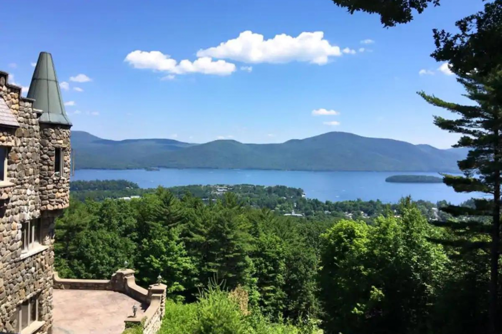 An Overhead View of Lake George From an Castle-Like Home.