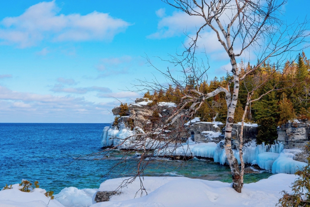 iced over grotto in bruce peninsula national park