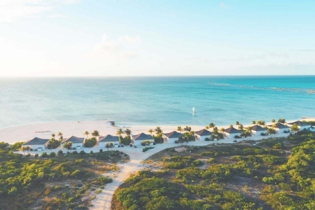 An Aerial Beach View of All-Inclusive Caribbean Resort, Ambergris Cay, Located in Turks & Caicos.