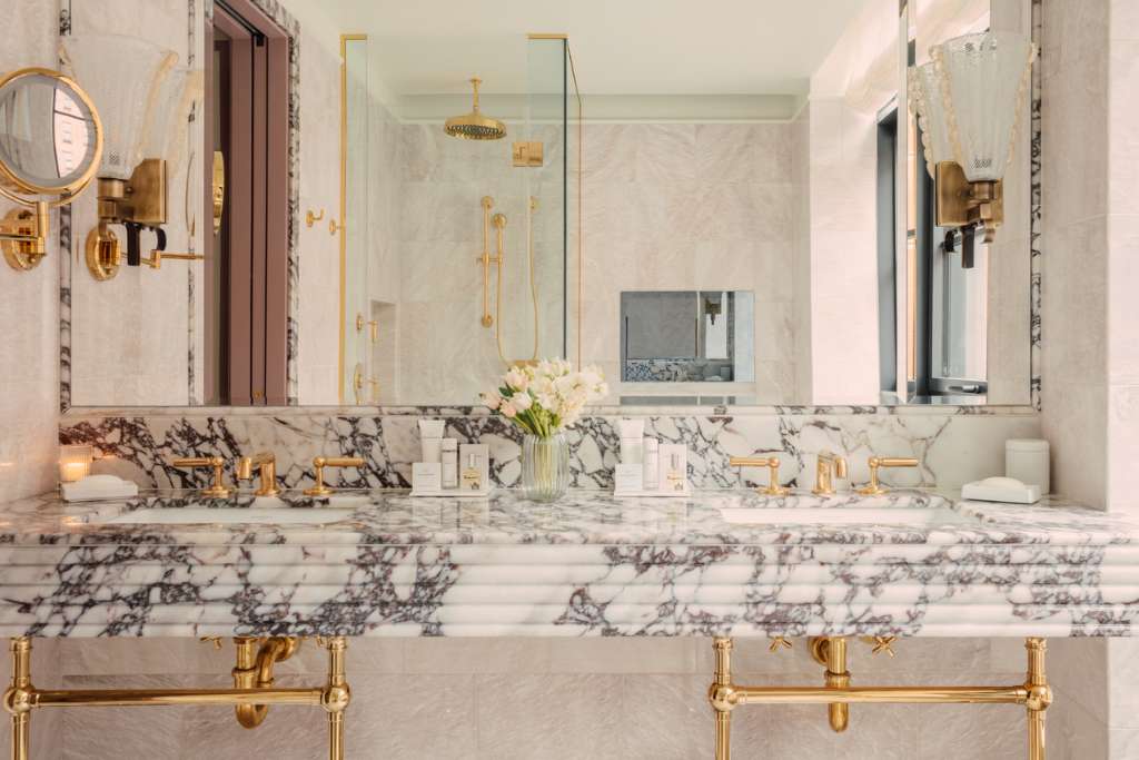 marble bath and brass fixtures, fouquets. new york