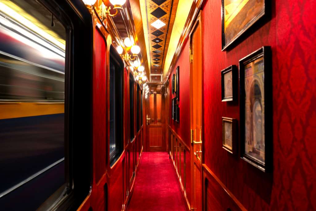 the opulent interior of le grand wine train, france.