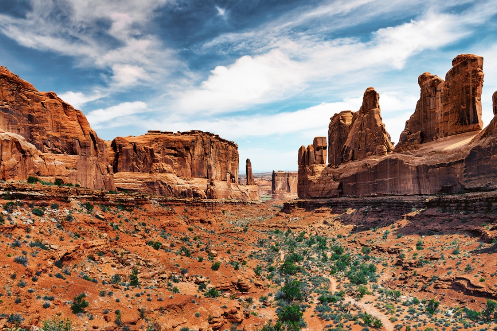 orange desert in utah with blue sky