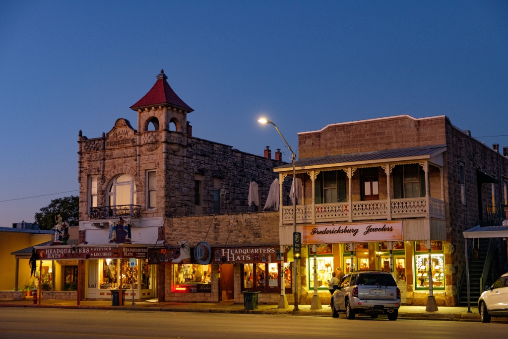 Downtown fredericksburg texas store fronts and brick buildings