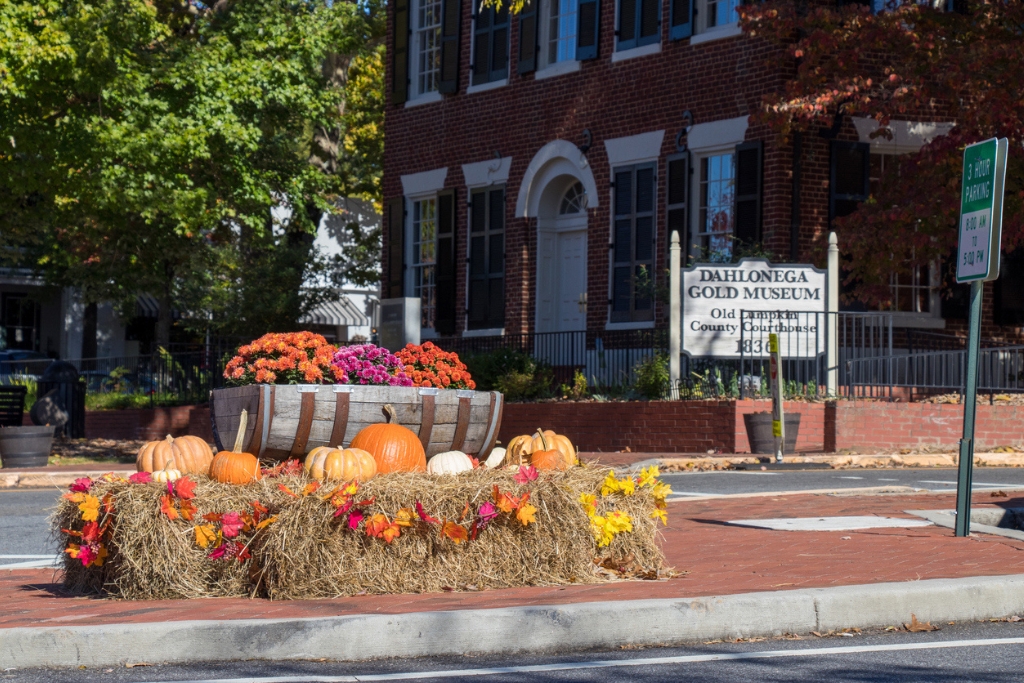 pumkin bin in front of the dahlonega gold museum