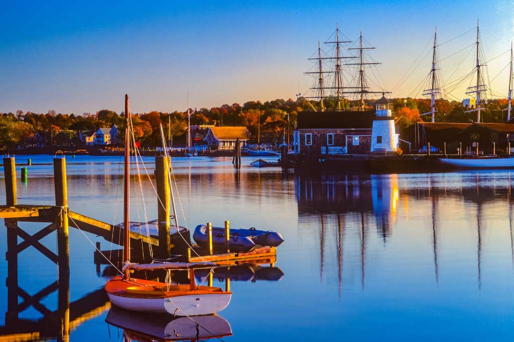 nautical photo of Mystic, CT, boats and lighthouse 