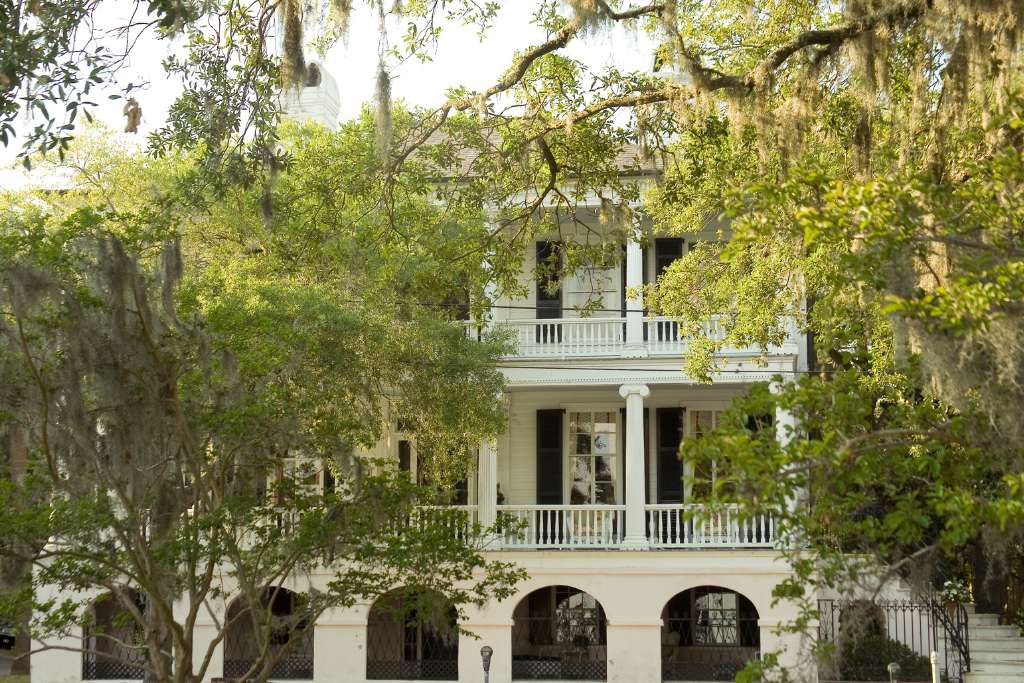 classic and grand beaufort south carolina home featuring beautiful oak trees draped with spanish moss