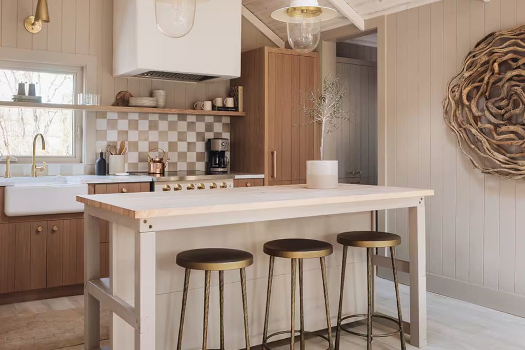 kitchen in airbnb at union pier, michigan, featuring a hot tub