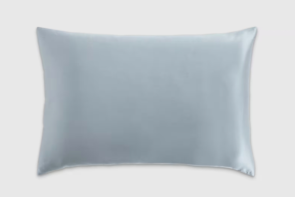 100% mulberry silk blue pillowcase from quince