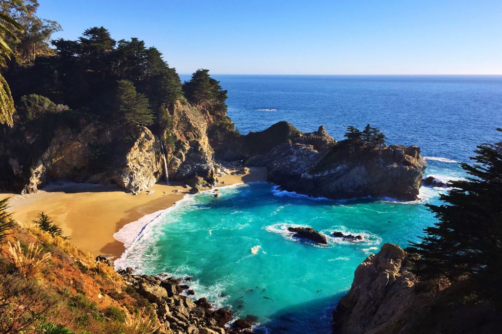 big sur beach and mountain