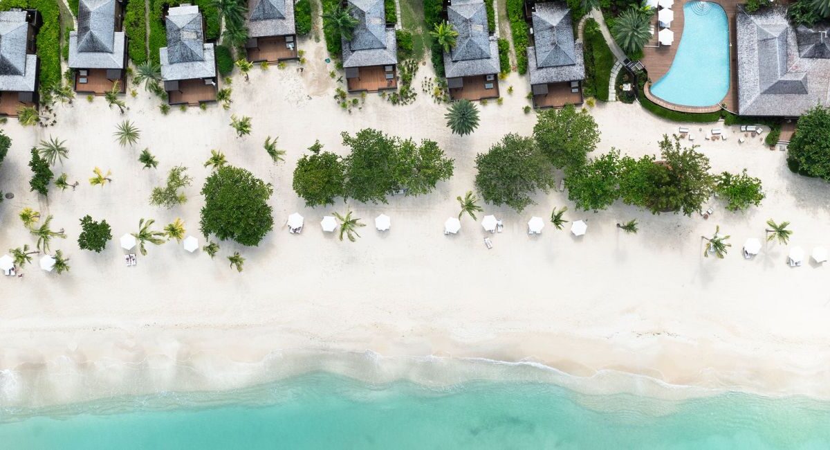 aerial view of hermitage bay antigua beach