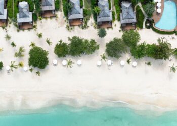 aerial view of hermitage bay antigua beach
