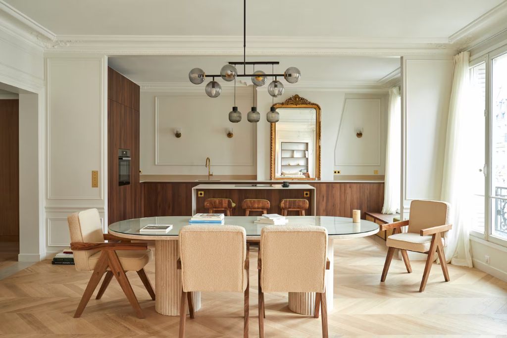 Marais Paris luxury airbnb with floor to ceiling windows and open floor plan