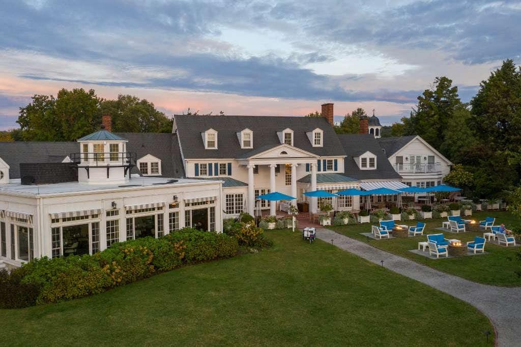 aerial view of the well maintained lawn of the inn at perry cabin in st michaels maryland