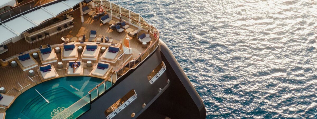 aerial view of explora journeys pool deck overlooking ocean