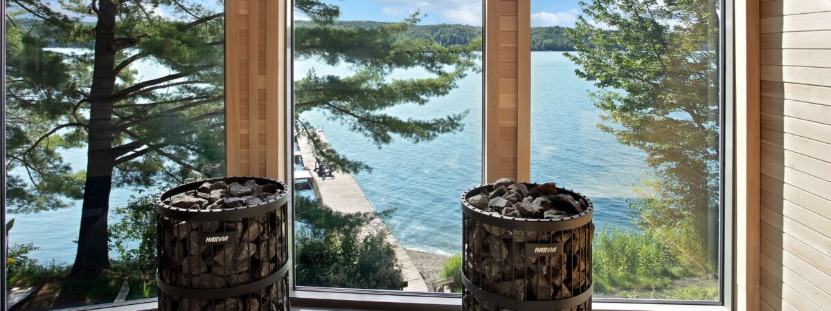 view from sauna at manoir hovey