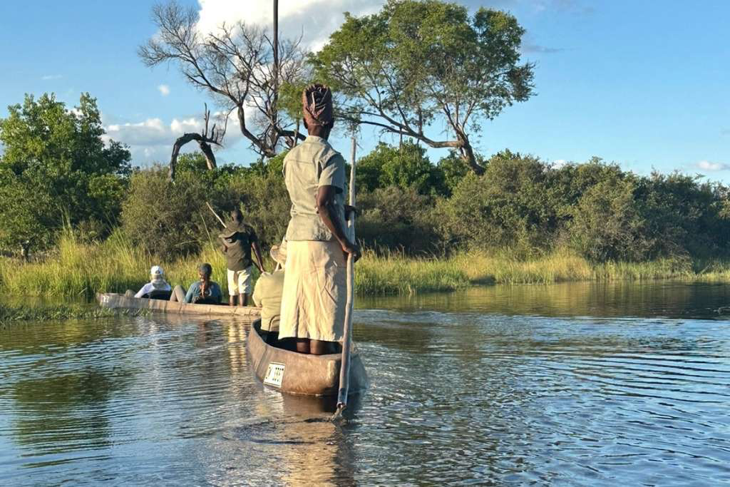 traditional mokora dug-out canoe experience in the okavango delta