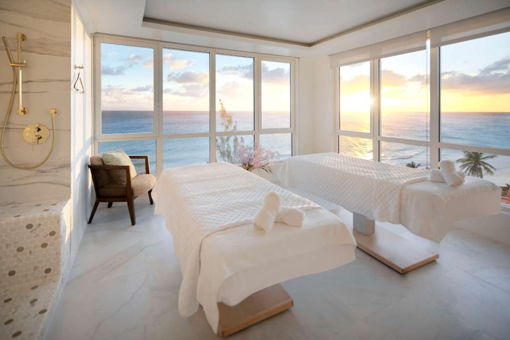 couples treatment room at aqua spa, o2 beach club and spa, barbados