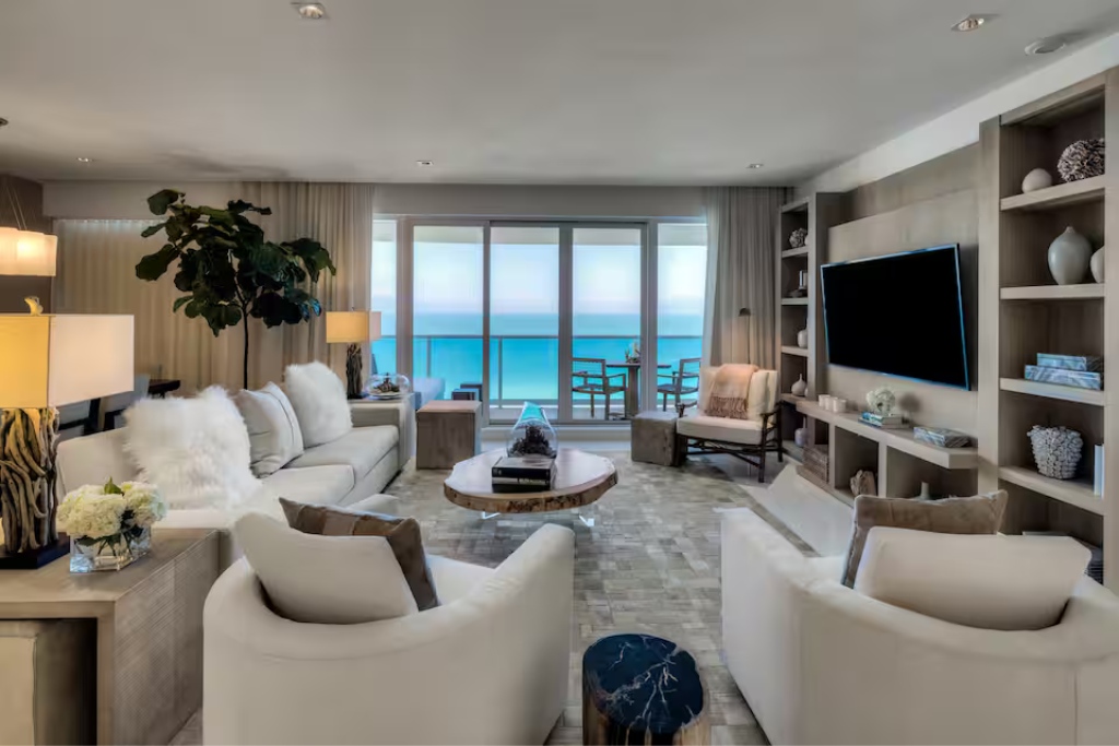 modern living room with ocean front views and minimalist design