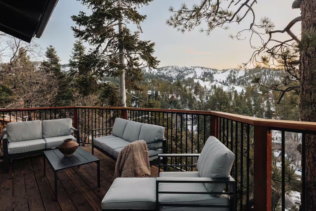 big bear airbnb mountain views from porch with hot tub