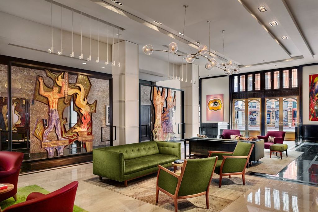 the joule hotel in dallas, texas art-filled lobby 