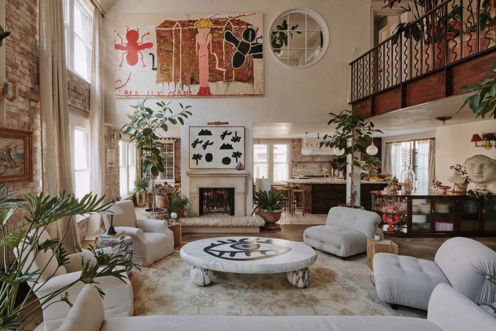 inside the home of the colberts during a private event showing their 