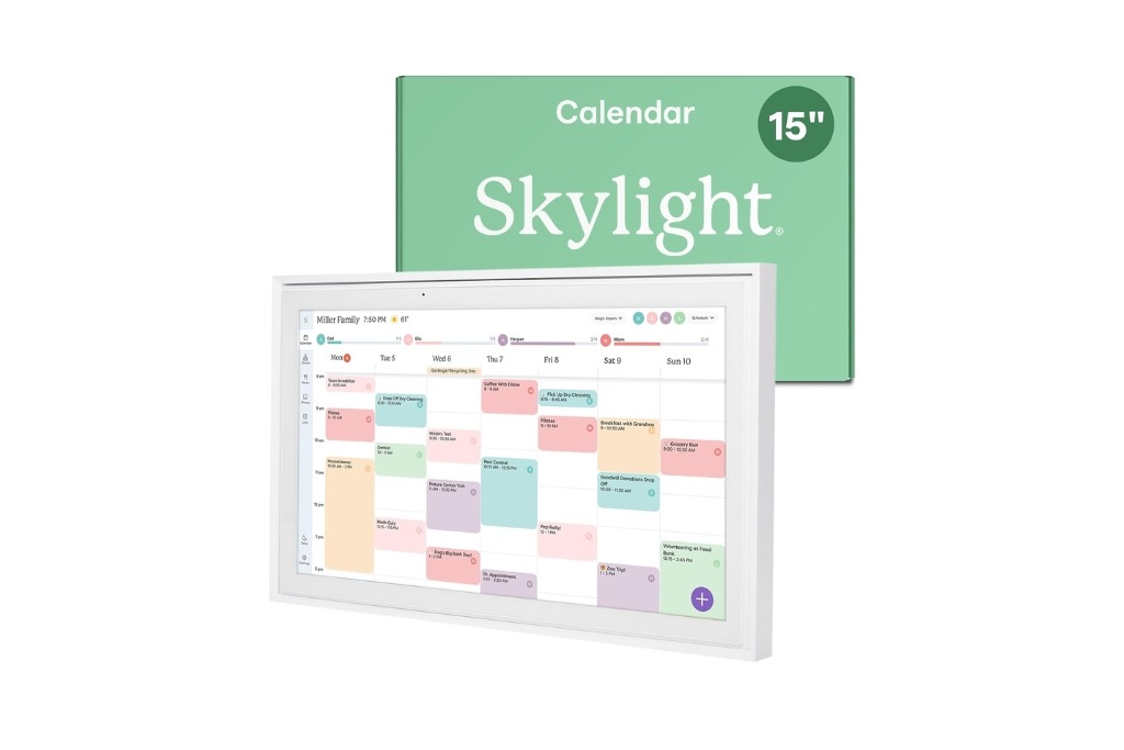 virtual touch screen calendar showing a lot of upcoming events that are color coded
