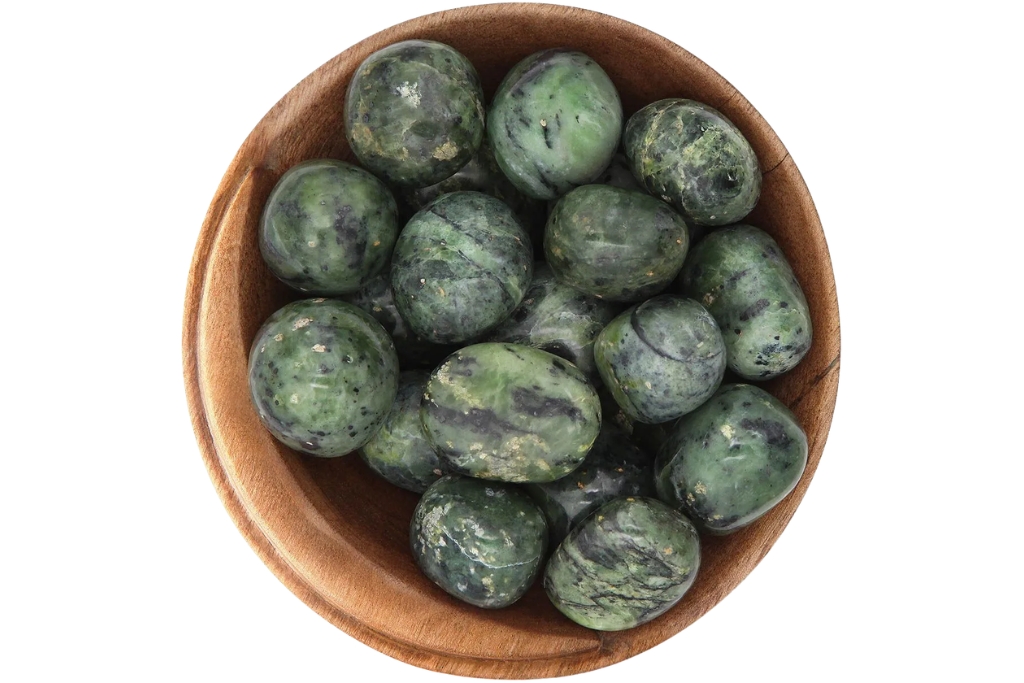 jade in wooden bowl