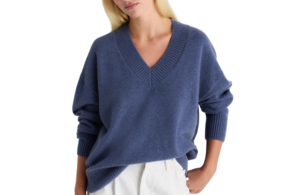 v neck blue sweater