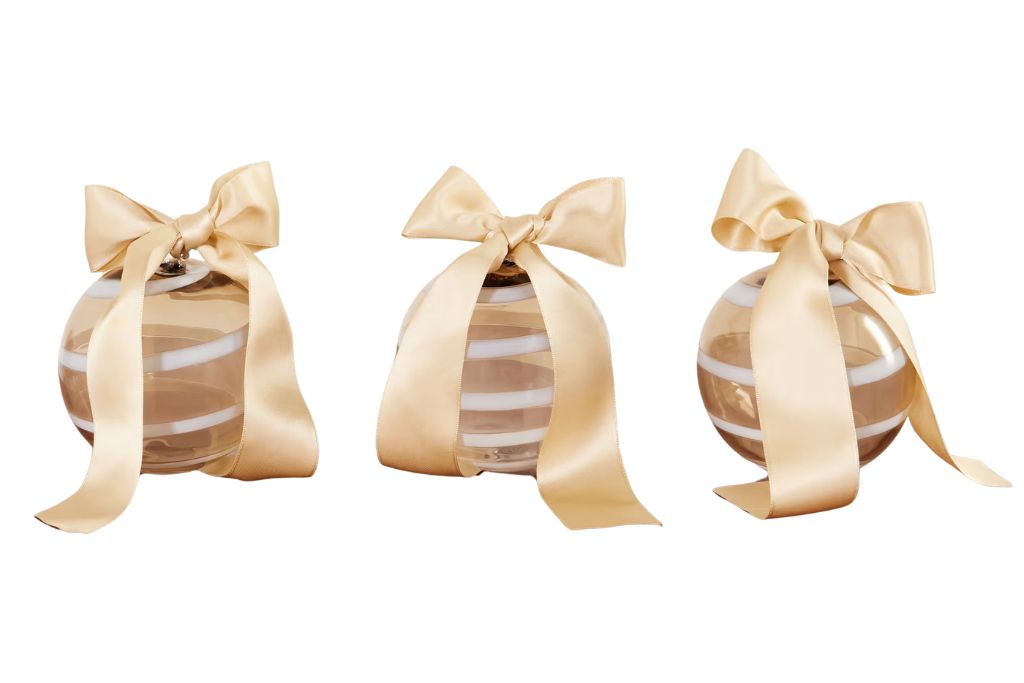 gold ornaments with ribbon