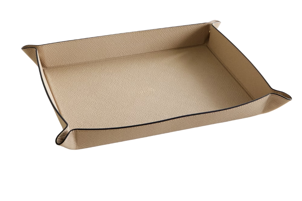 cream textured-leather trinket tray