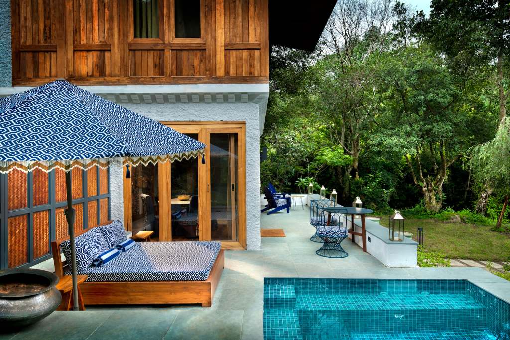 poolside at &beyond punakha river lodge