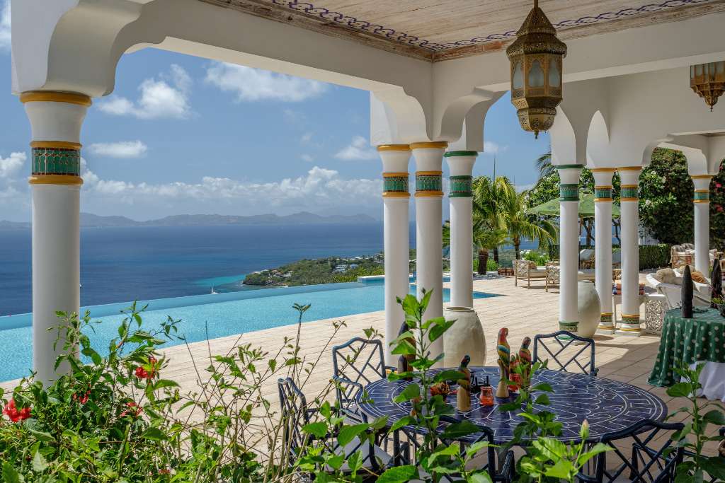 outdoor pool terrace, toucan hill, mustique island
