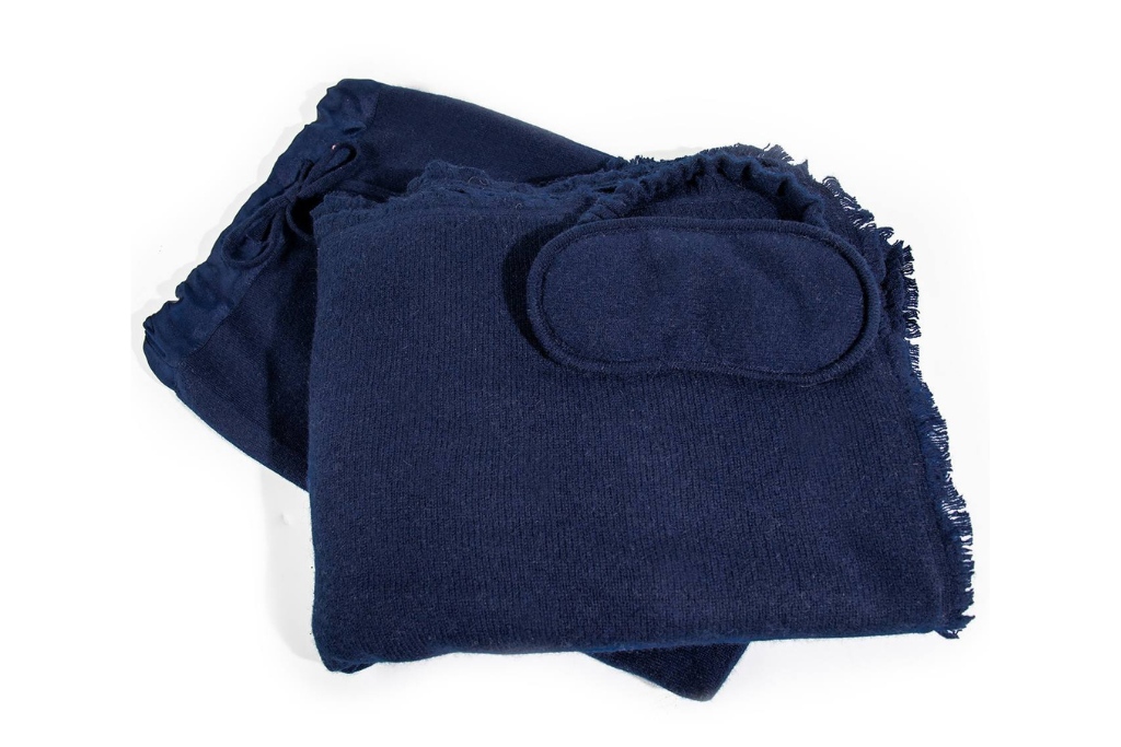 cashmere three piece travel set blanket bag and eye mask