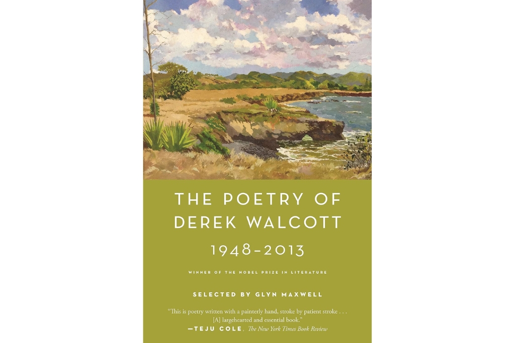 cover of the poetry of derek walcott with the bottom half being green and then top showing a cliff leading into the water
