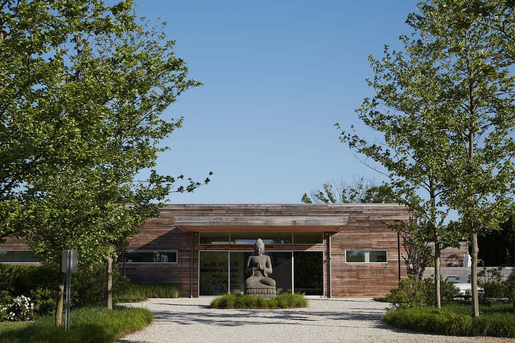 entrance to shou sugi ban house in watermill new york