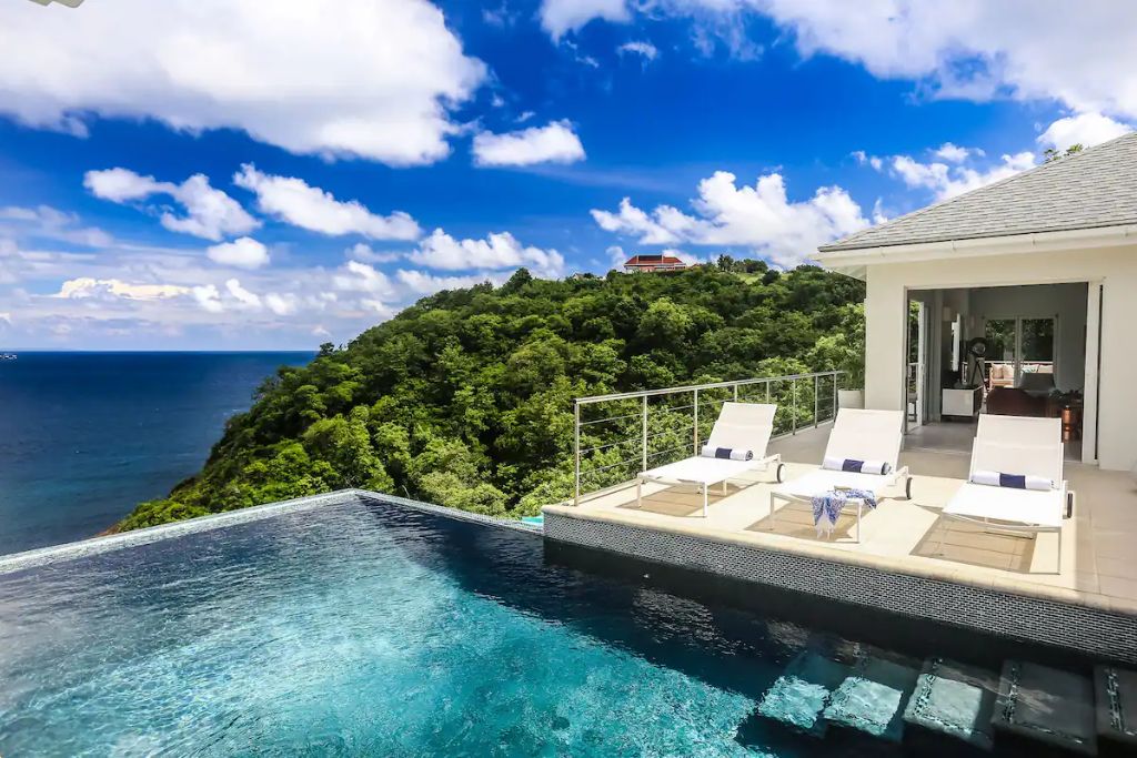 st. lucia airbnb infinity pool and lounge chairs