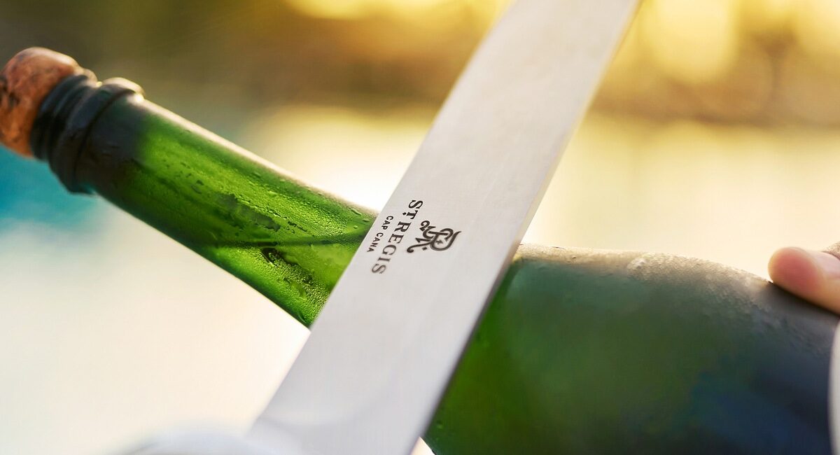 sabering a champange bottle at the st.regis