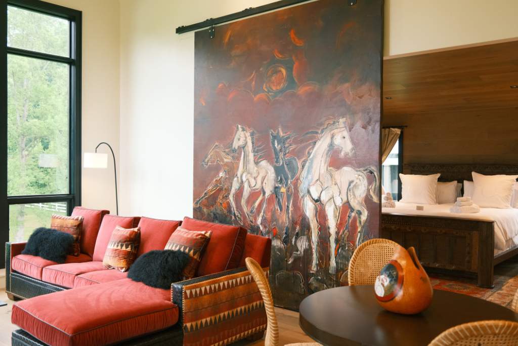 equestrian art is on display in the pond cottages at the horse shoe farm
