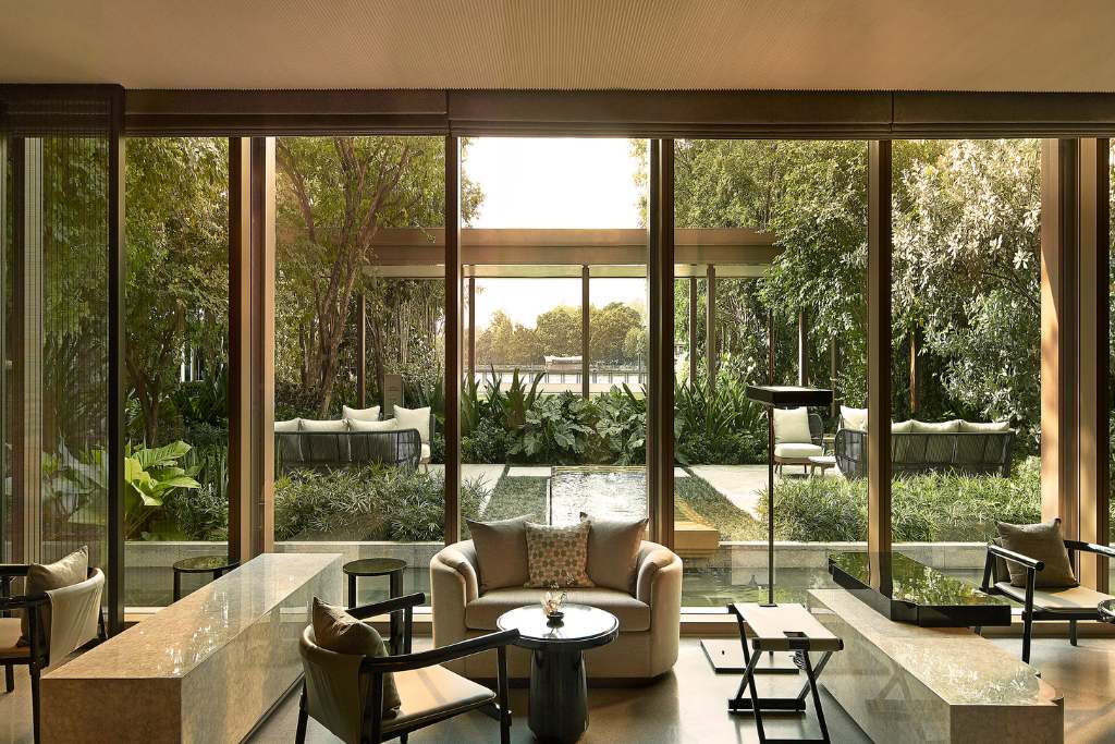 glass living area at capella bangkok thailand