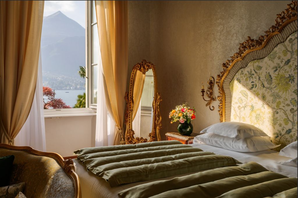bedroom with a lake como view italy