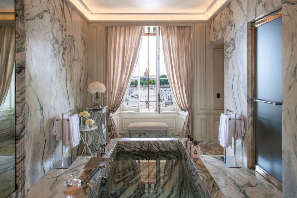 bathroom suite at hôtel de crillon, a rosewood hotel in paris, france