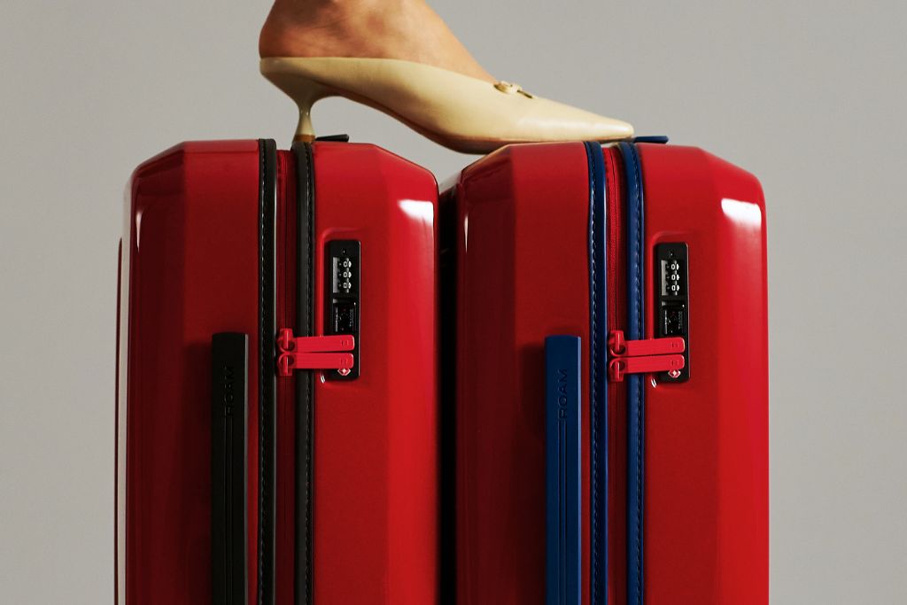 roam red customized red luggage
