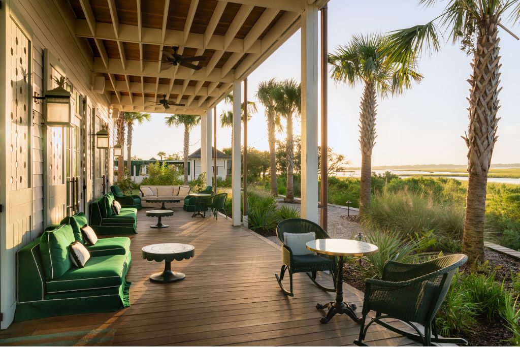 porch overlooking the marsh at dunlin auberge collection