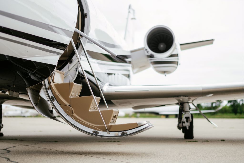 private jet staircase close up