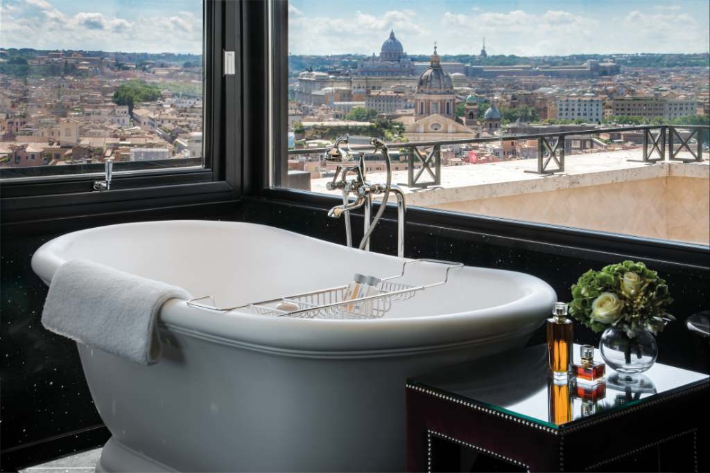 deep-soaking tub with a view at hotel hassler in rome