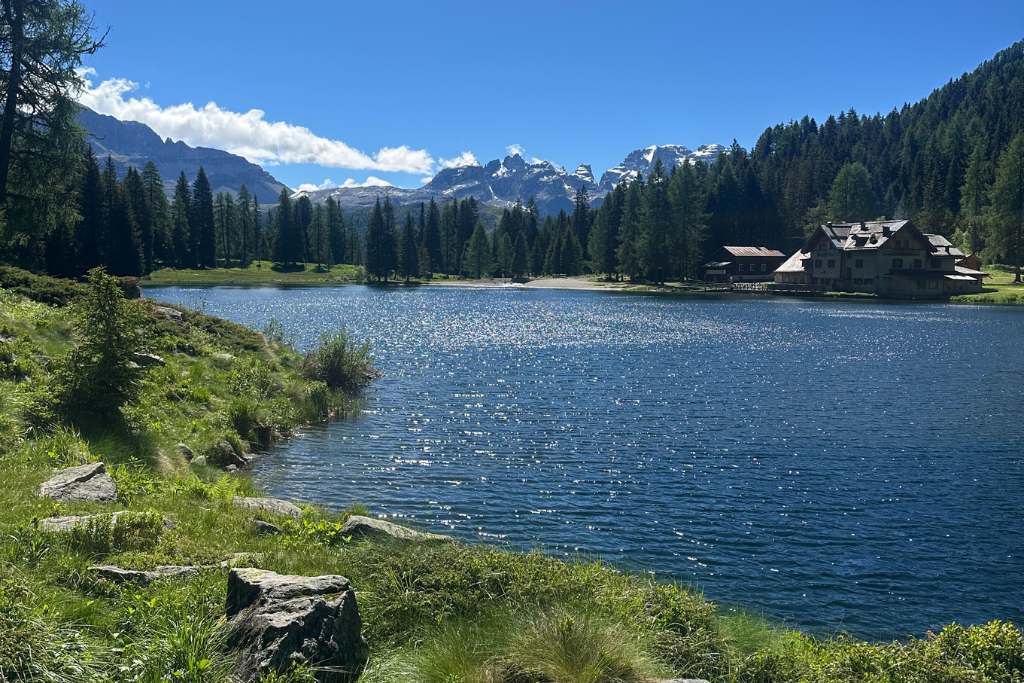 alpine glacier lake in the dolomites italy